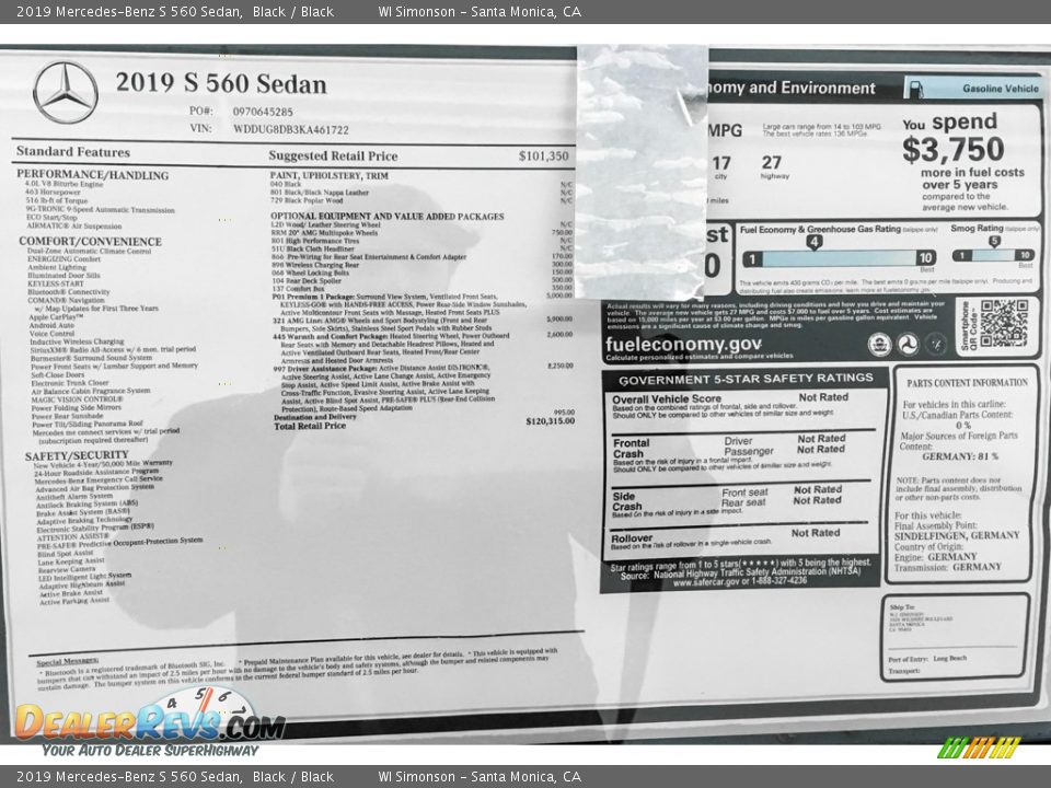 2019 Mercedes-Benz S 560 Sedan Black / Black Photo #10