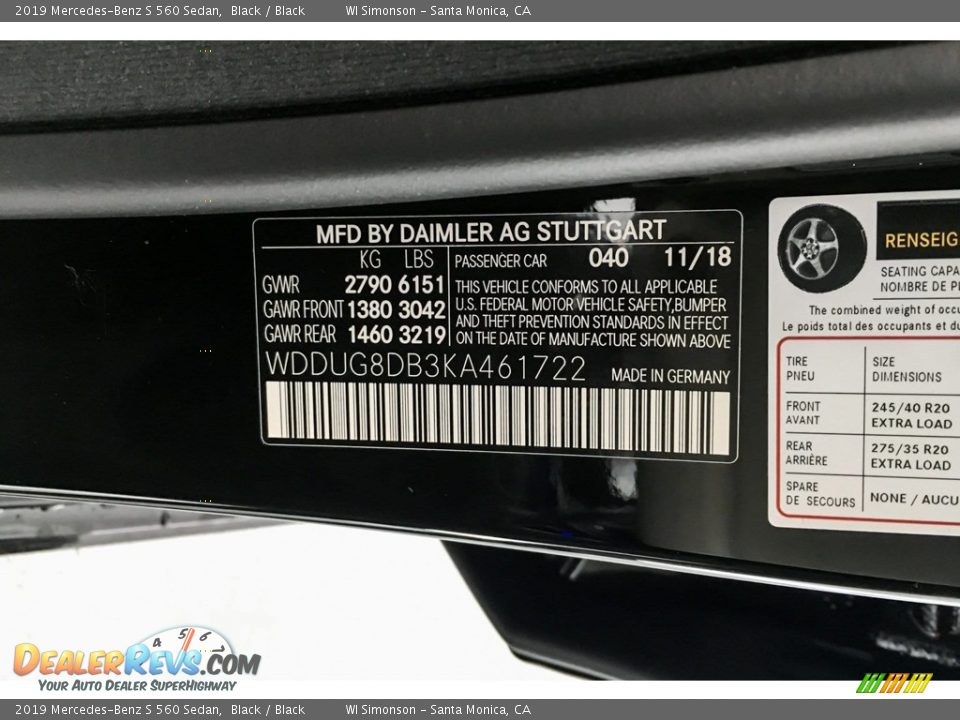 2019 Mercedes-Benz S 560 Sedan Black / Black Photo #11