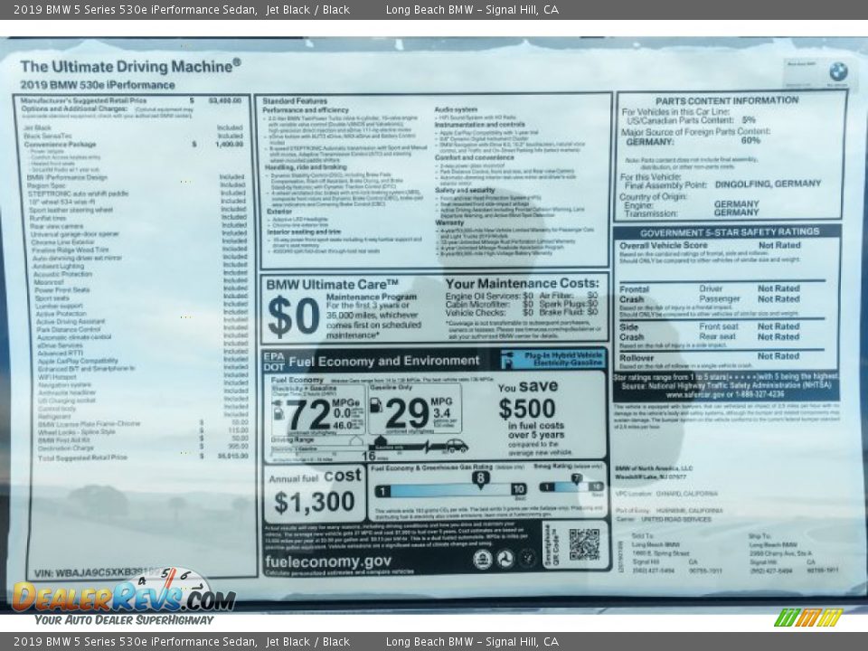 2019 BMW 5 Series 530e iPerformance Sedan Jet Black / Black Photo #10