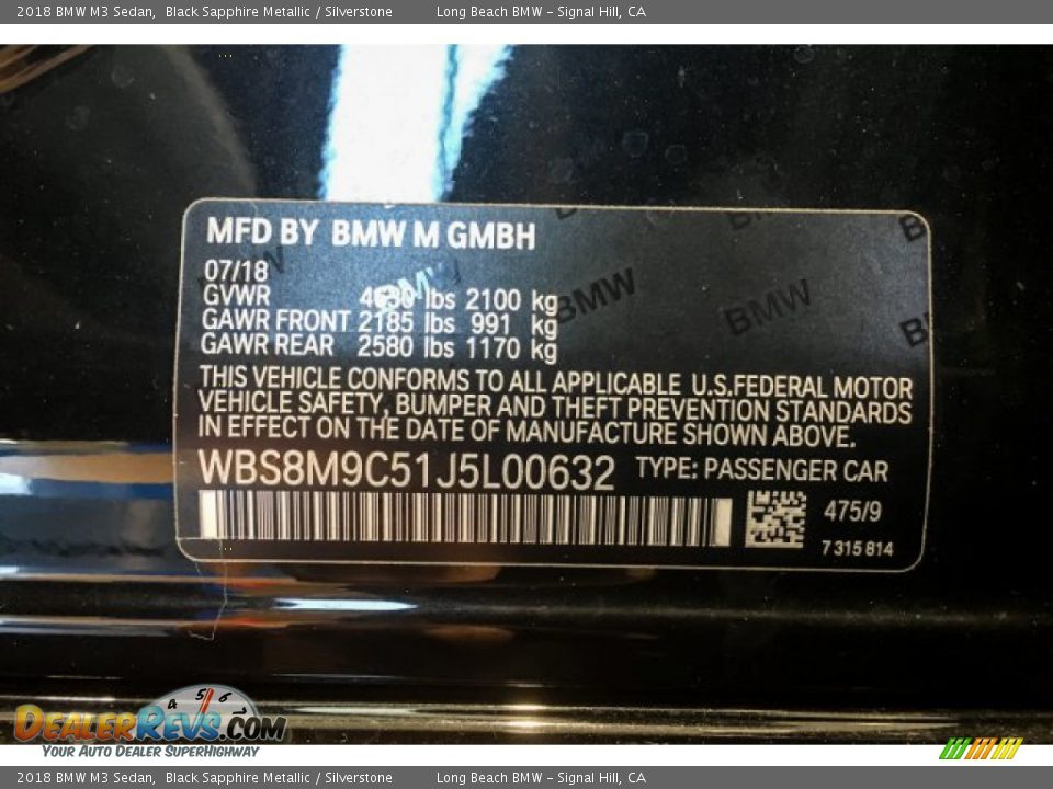 2018 BMW M3 Sedan Black Sapphire Metallic / Silverstone Photo #11