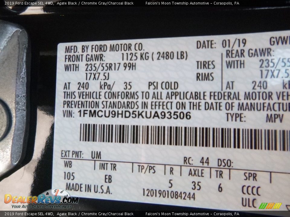 2019 Ford Escape SEL 4WD Agate Black / Chromite Gray/Charcoal Black Photo #12