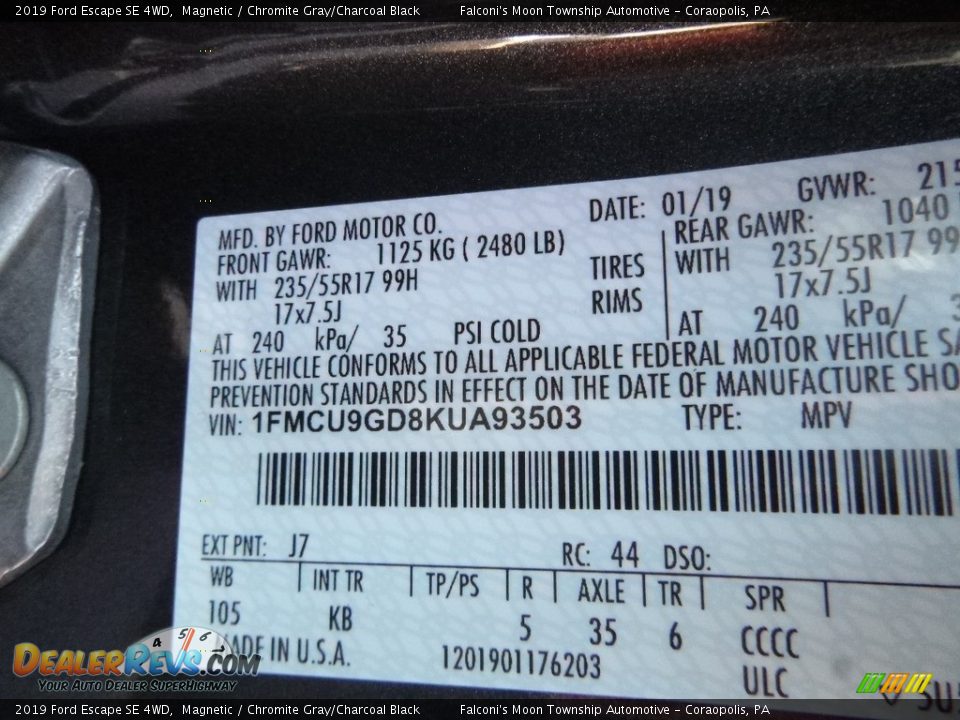 2019 Ford Escape SE 4WD Magnetic / Chromite Gray/Charcoal Black Photo #12