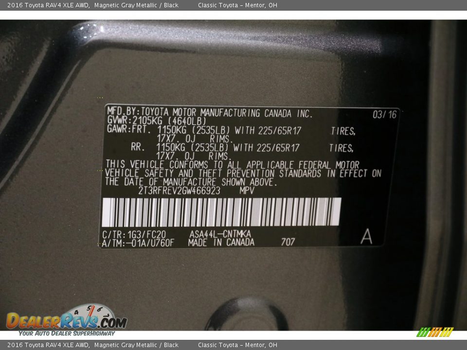 2016 Toyota RAV4 XLE AWD Magnetic Gray Metallic / Black Photo #19