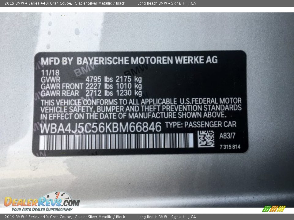 2019 BMW 4 Series 440i Gran Coupe Glacier Silver Metallic / Black Photo #11