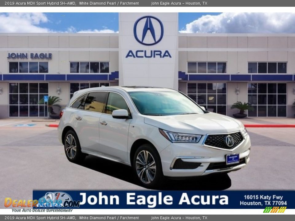 2019 Acura MDX Sport Hybrid SH-AWD White Diamond Pearl / Parchment Photo #1