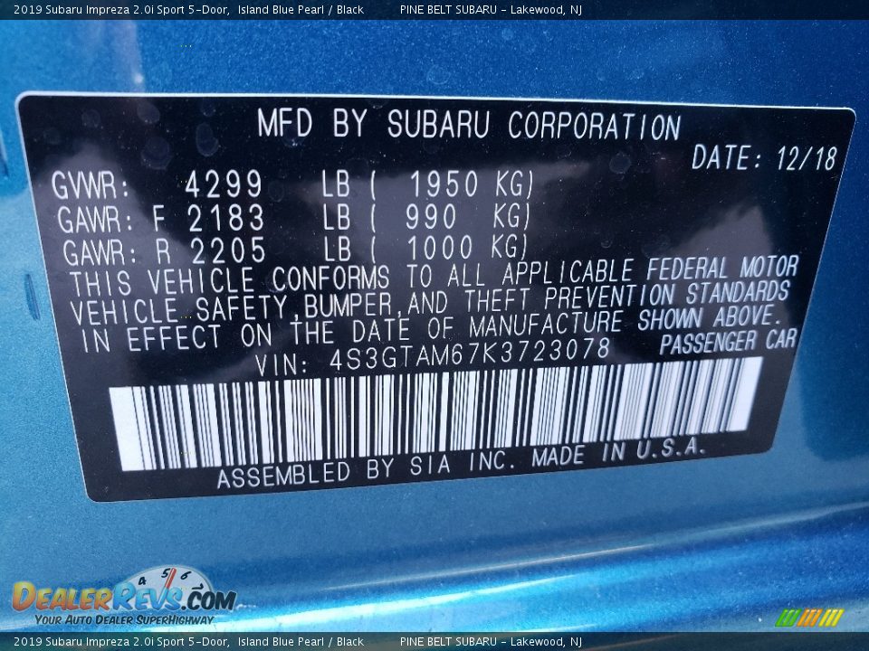 2019 Subaru Impreza 2.0i Sport 5-Door Island Blue Pearl / Black Photo #9