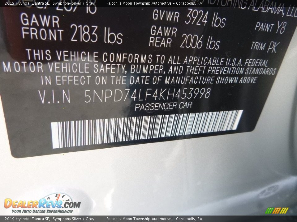 2019 Hyundai Elantra SE Symphony Silver / Gray Photo #13