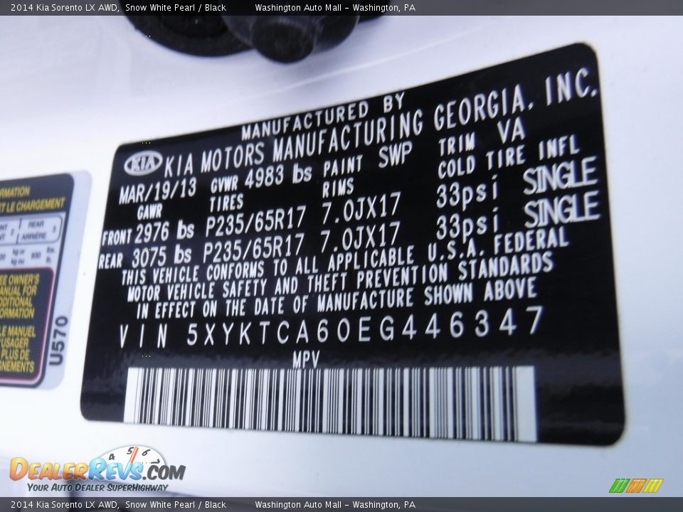 2014 Kia Sorento LX AWD Snow White Pearl / Black Photo #26