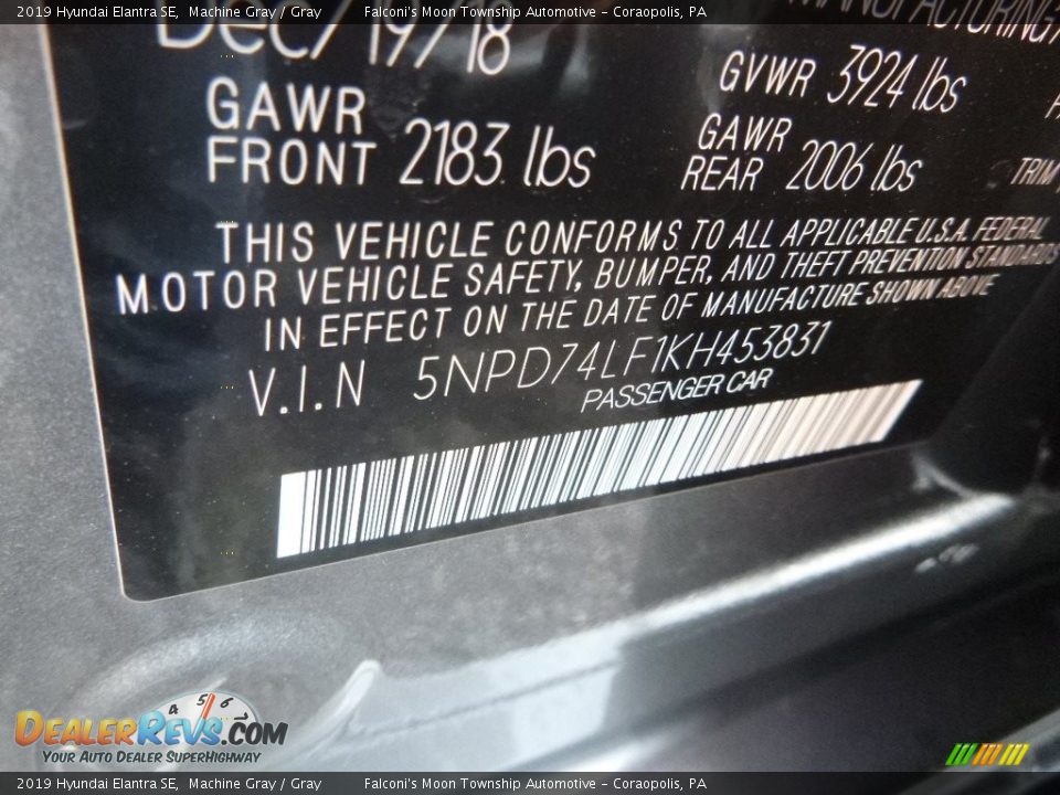 2019 Hyundai Elantra SE Machine Gray / Gray Photo #12