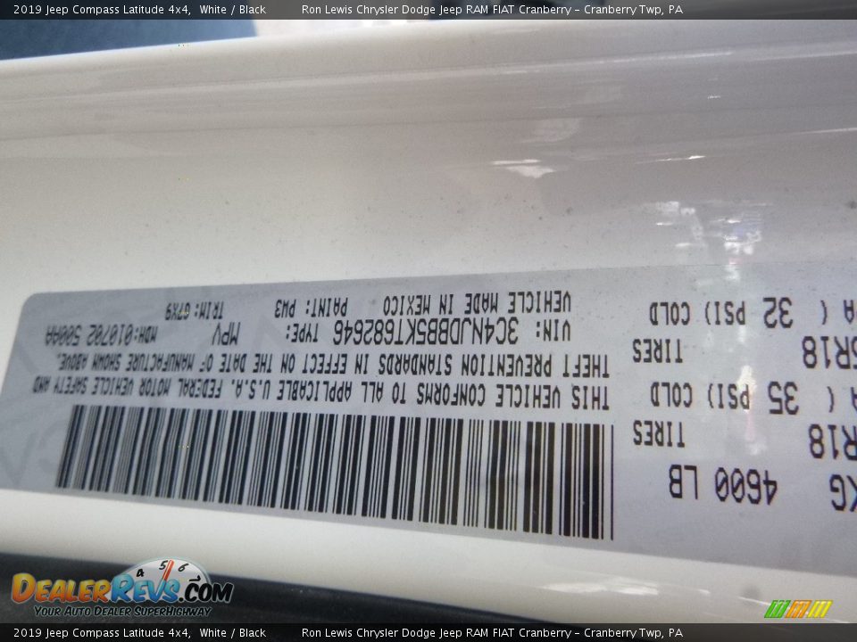 2019 Jeep Compass Latitude 4x4 White / Black Photo #14