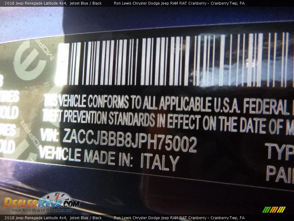 2018 Jeep Renegade Latitude 4x4 Jetset Blue / Black Photo #14