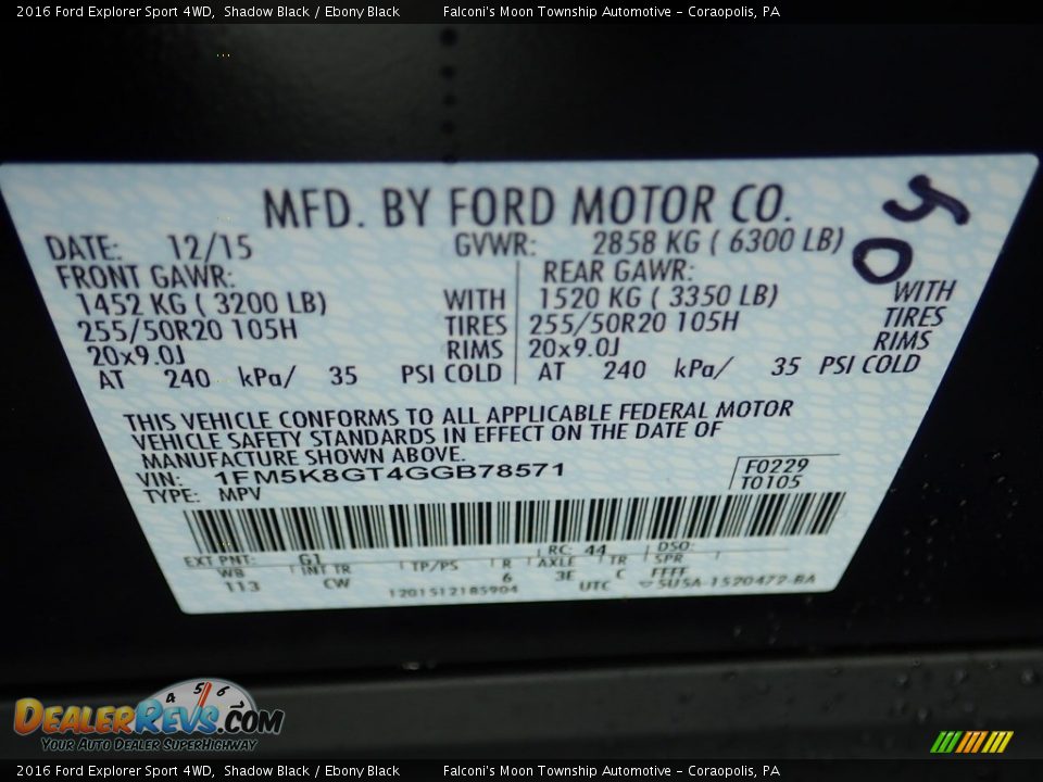 2016 Ford Explorer Sport 4WD Shadow Black / Ebony Black Photo #23