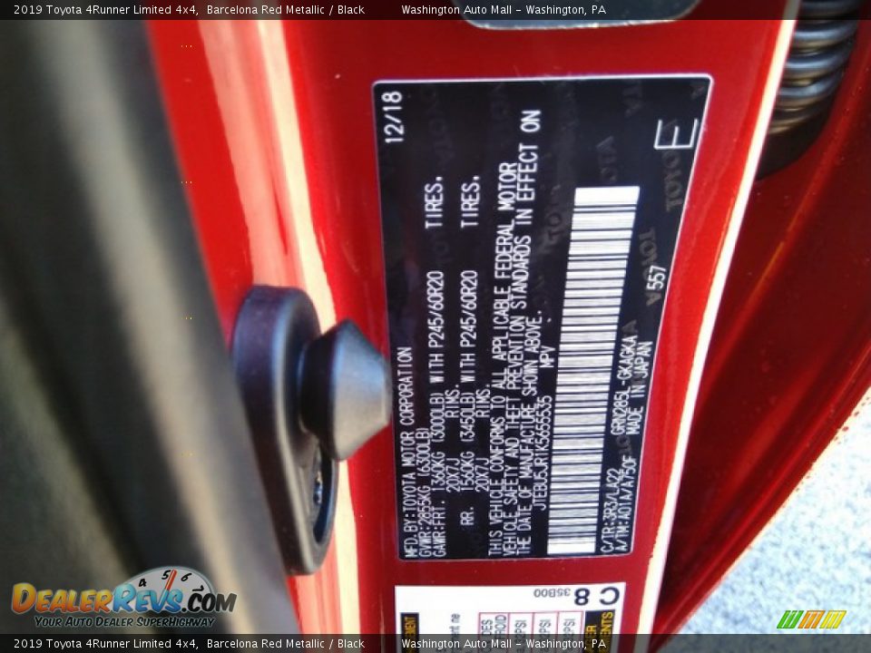 2019 Toyota 4Runner Limited 4x4 Barcelona Red Metallic / Black Photo #21