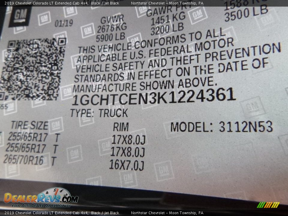 2019 Chevrolet Colorado LT Extended Cab 4x4 Black / Jet Black Photo #13