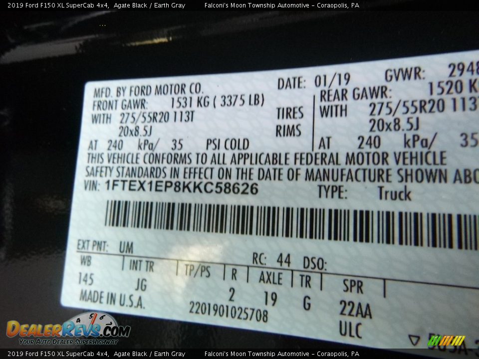 2019 Ford F150 XL SuperCab 4x4 Agate Black / Earth Gray Photo #11