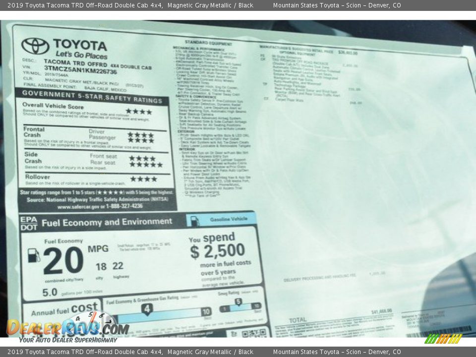 2019 Toyota Tacoma TRD Off-Road Double Cab 4x4 Magnetic Gray Metallic / Black Photo #36