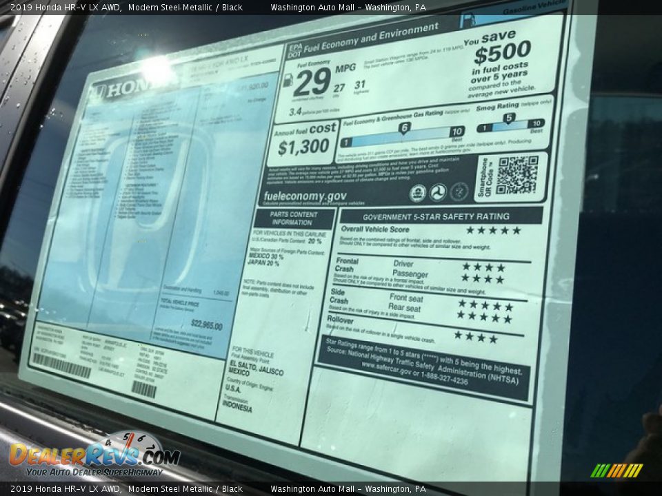 2019 Honda HR-V LX AWD Modern Steel Metallic / Black Photo #10