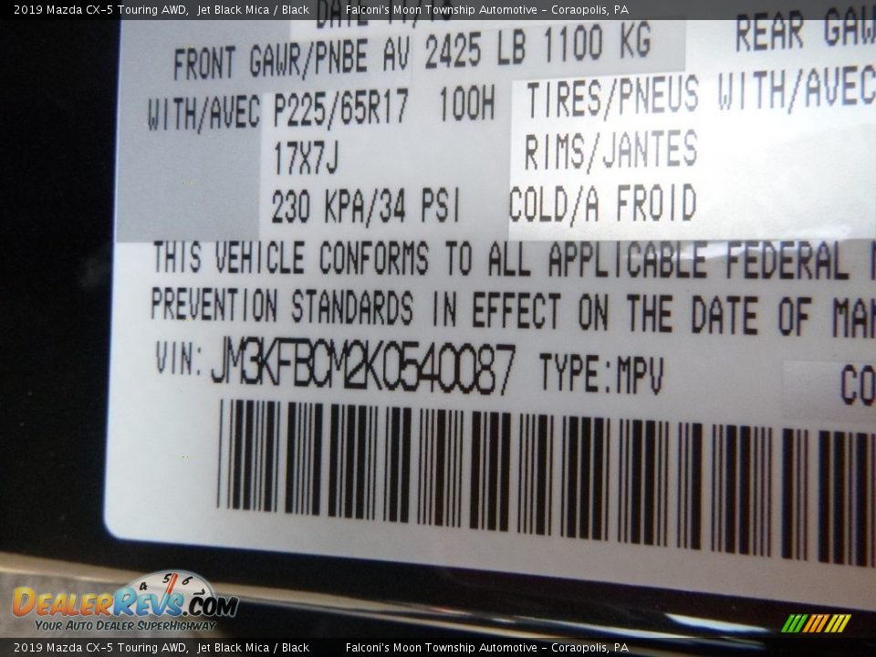 2019 Mazda CX-5 Touring AWD Jet Black Mica / Black Photo #12