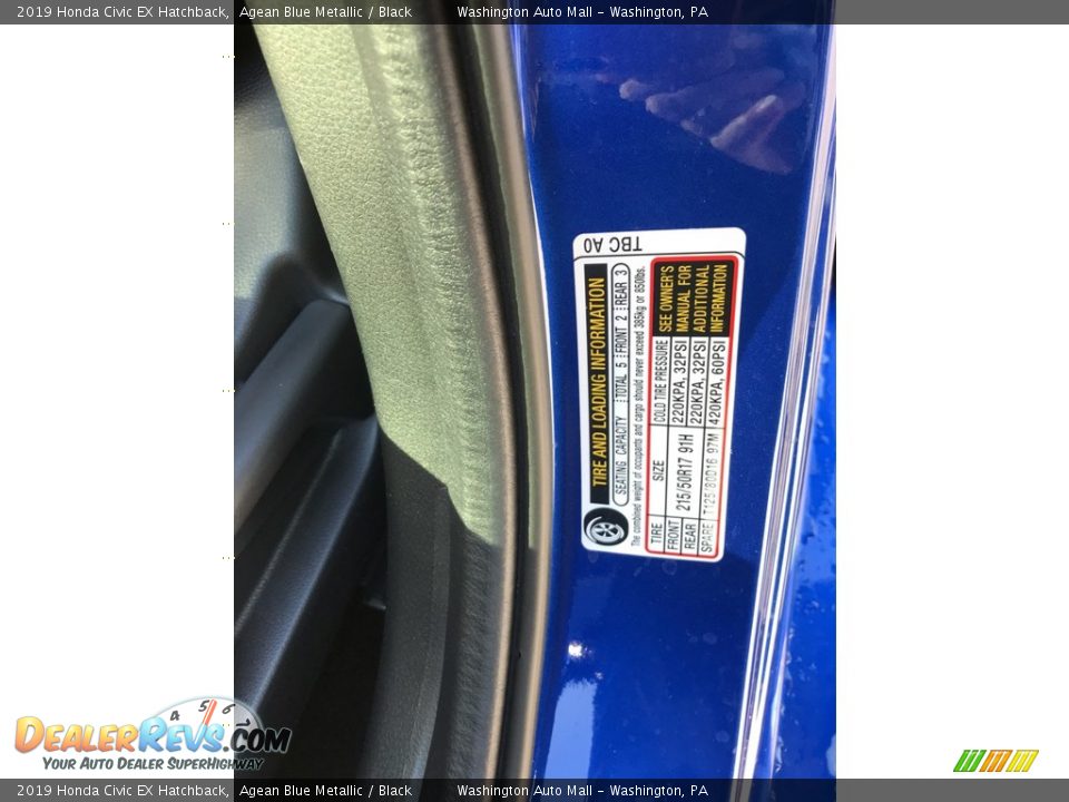 2019 Honda Civic EX Hatchback Agean Blue Metallic / Black Photo #11