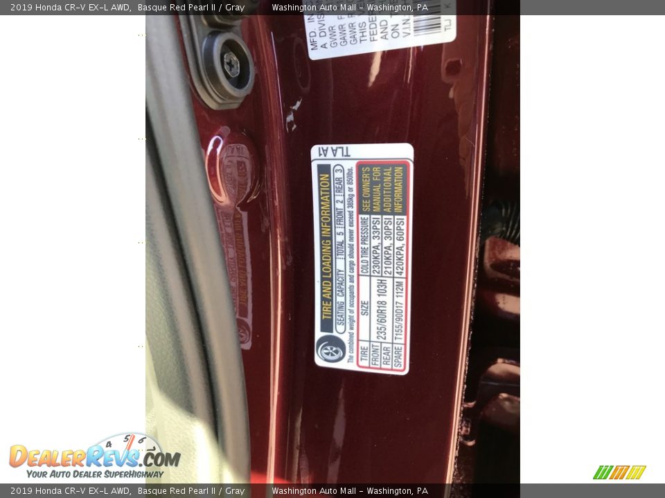 2019 Honda CR-V EX-L AWD Basque Red Pearl II / Gray Photo #12