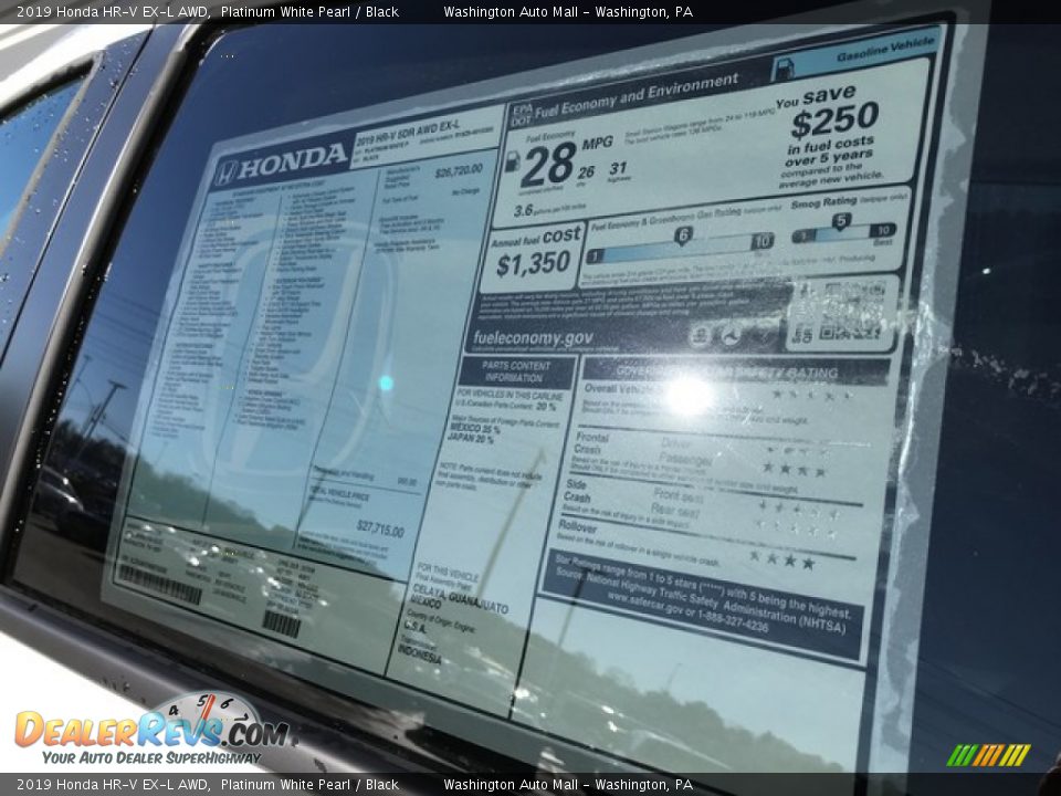 2019 Honda HR-V EX-L AWD Platinum White Pearl / Black Photo #9
