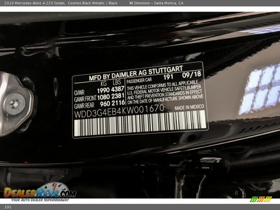 Mercedes-Benz Color Code 191 Cosmos Black Metallic