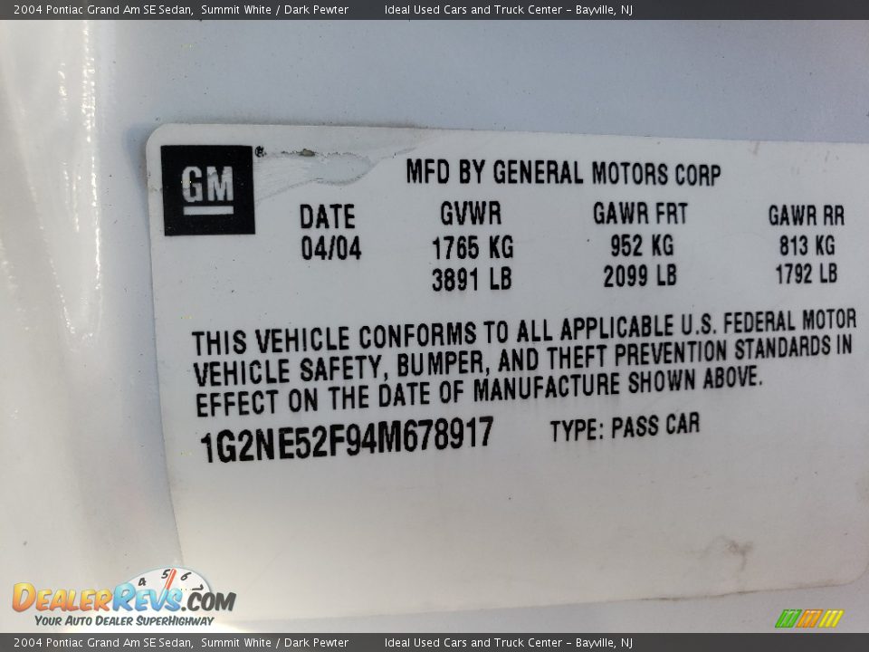 2004 Pontiac Grand Am SE Sedan Summit White / Dark Pewter Photo #18