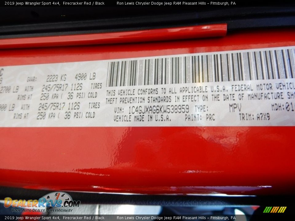 2019 Jeep Wrangler Sport 4x4 Firecracker Red / Black Photo #15