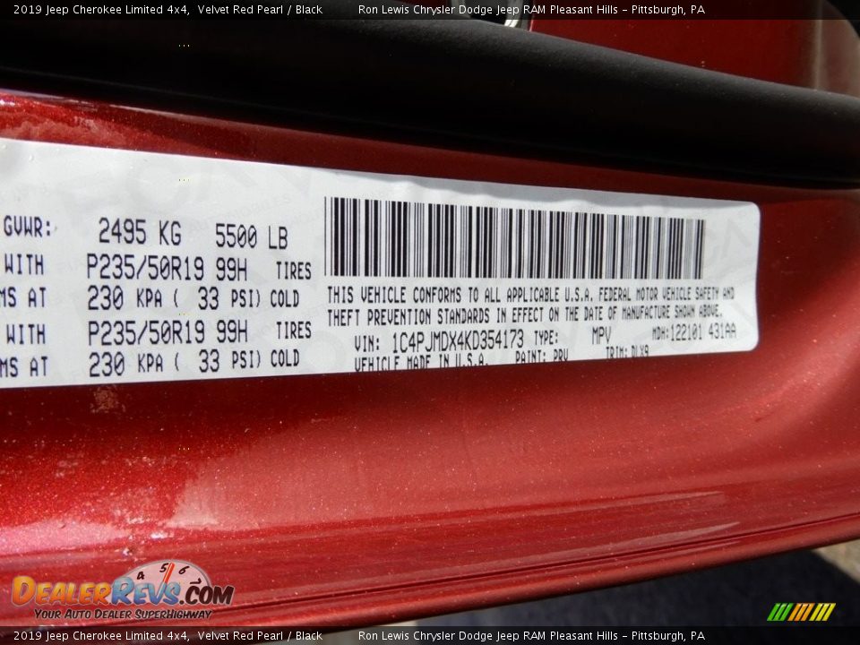 2019 Jeep Cherokee Limited 4x4 Velvet Red Pearl / Black Photo #15