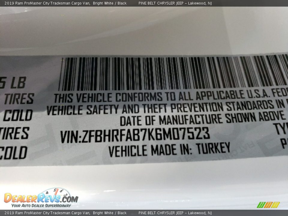 2019 Ram ProMaster City Tradesman Cargo Van Bright White / Black Photo #10
