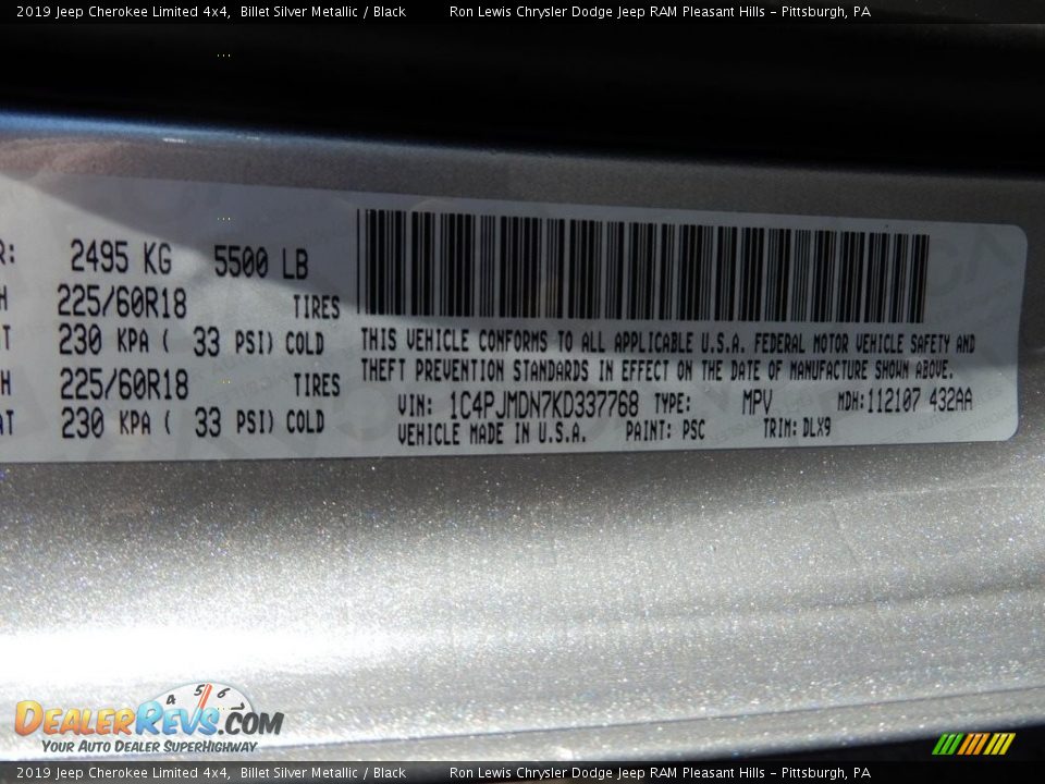 2019 Jeep Cherokee Limited 4x4 Billet Silver Metallic / Black Photo #15