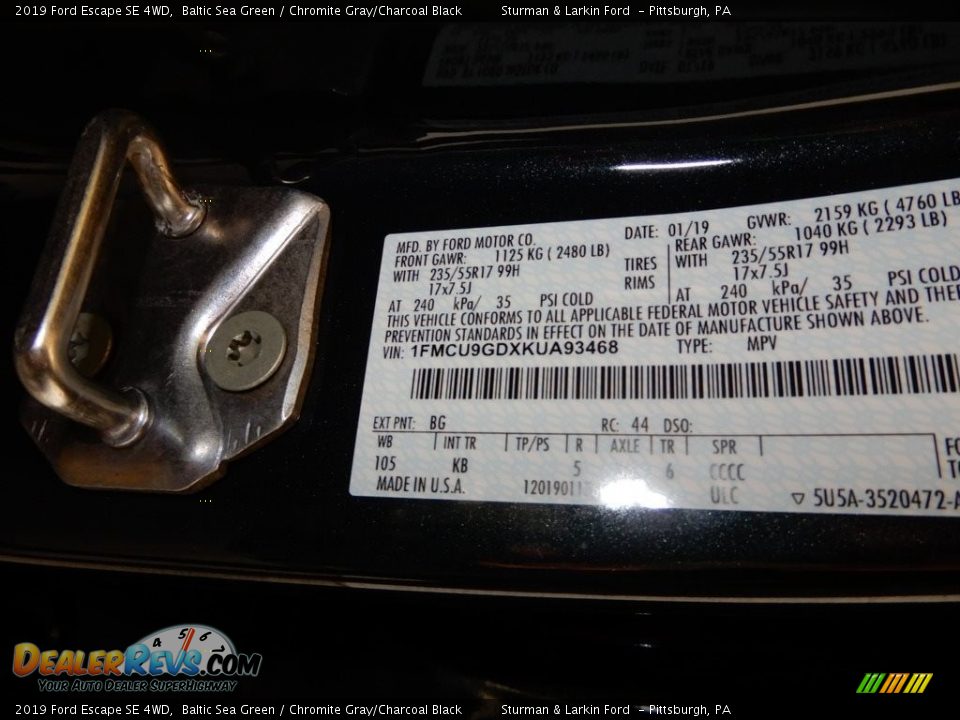2019 Ford Escape SE 4WD Baltic Sea Green / Chromite Gray/Charcoal Black Photo #11