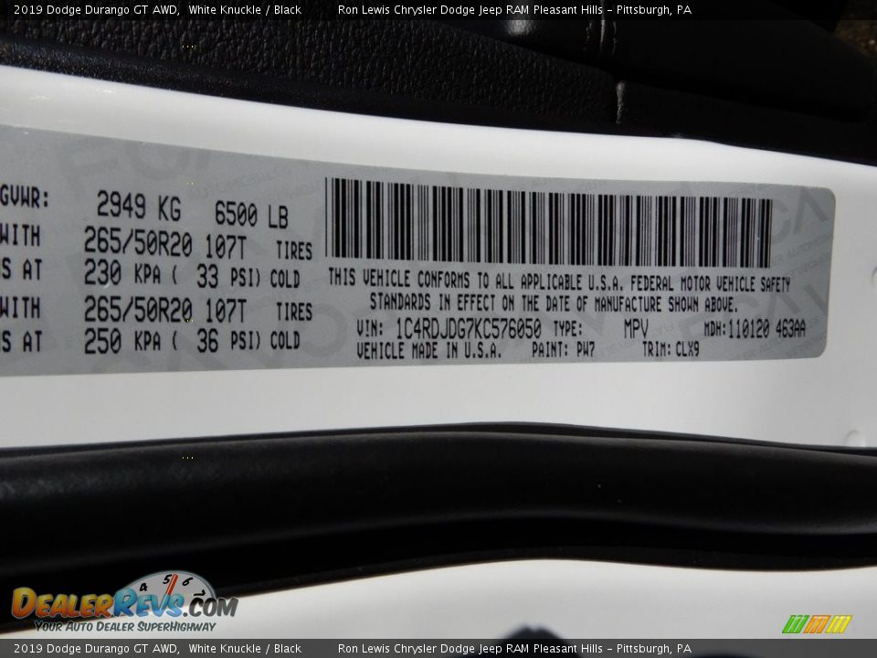 2019 Dodge Durango GT AWD White Knuckle / Black Photo #15