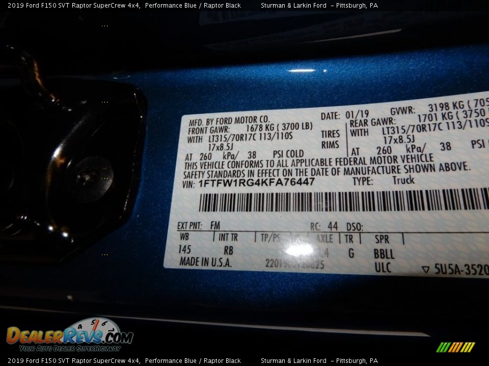 2019 Ford F150 SVT Raptor SuperCrew 4x4 Performance Blue / Raptor Black Photo #10