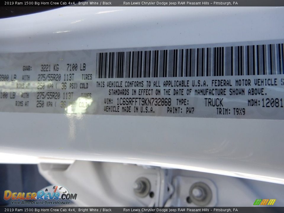 2019 Ram 1500 Big Horn Crew Cab 4x4 Bright White / Black Photo #15