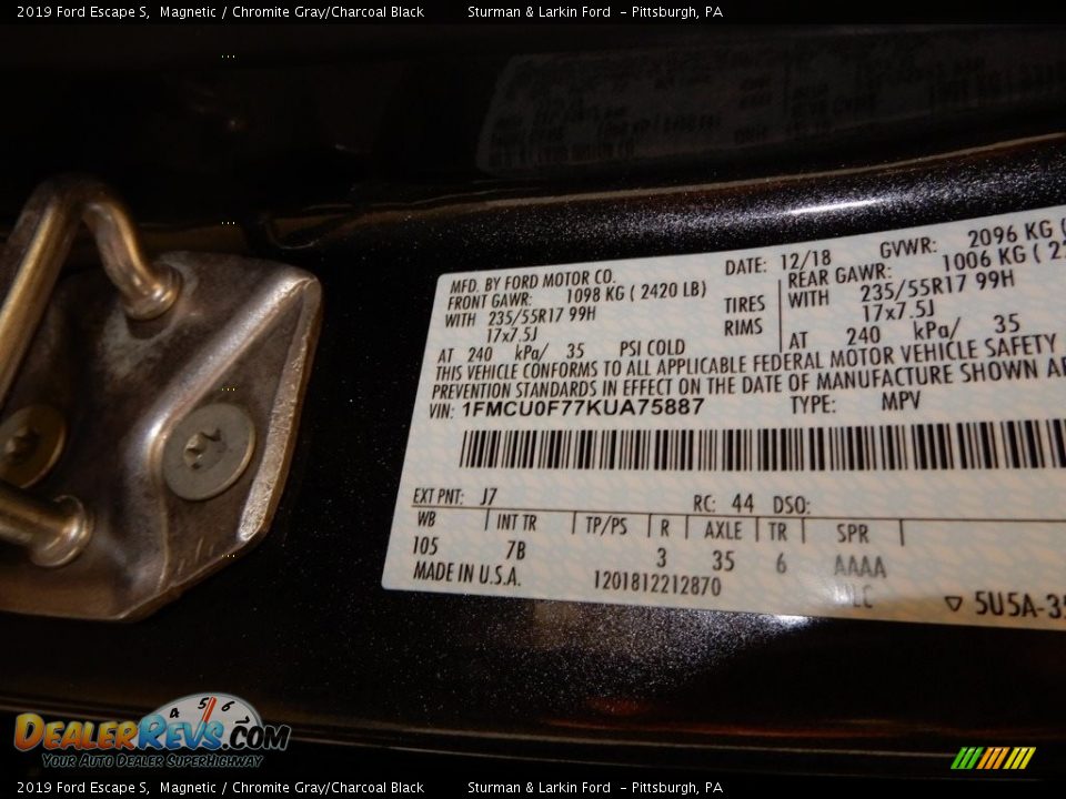 2019 Ford Escape S Magnetic / Chromite Gray/Charcoal Black Photo #11