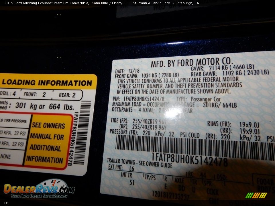 Ford Color Code L6 Kona Blue