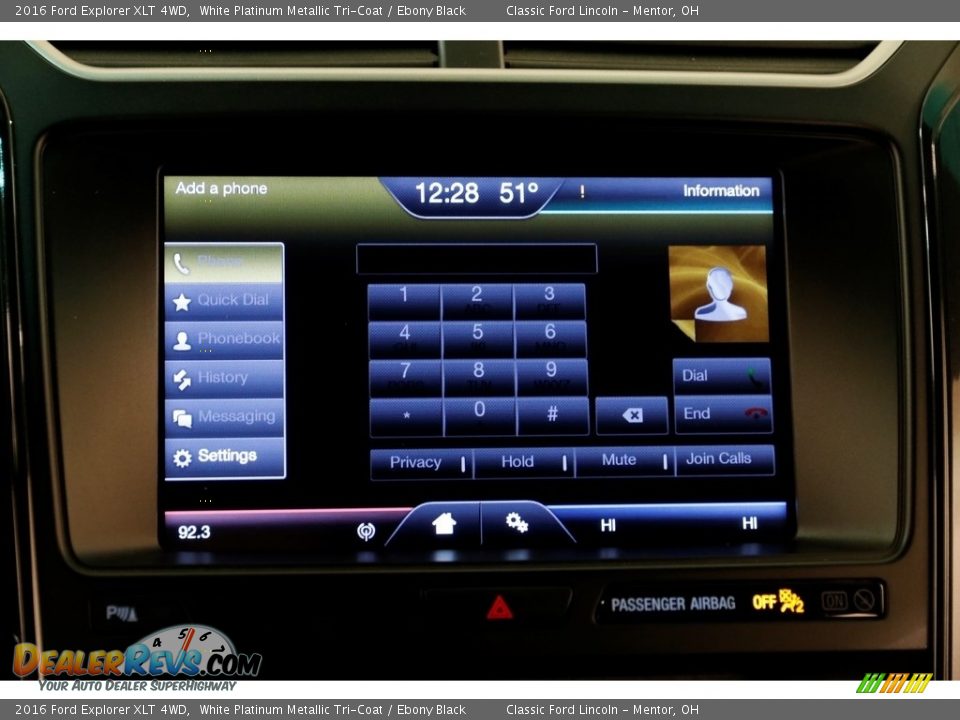 2016 Ford Explorer XLT 4WD White Platinum Metallic Tri-Coat / Ebony Black Photo #13