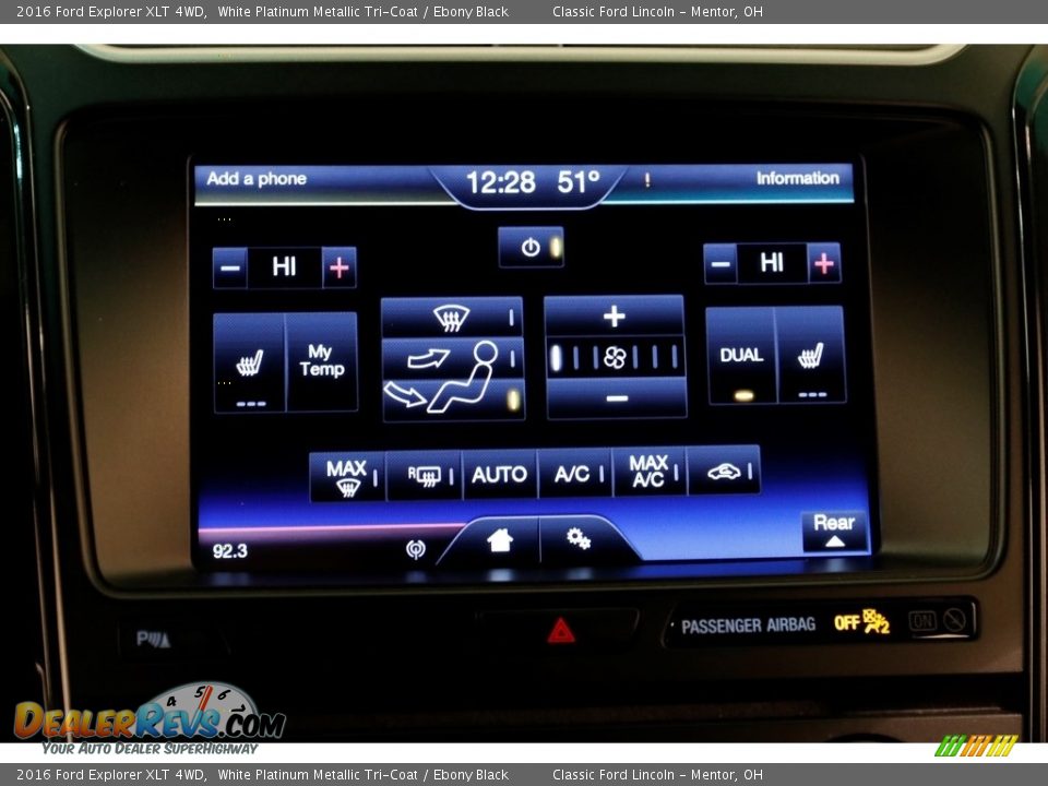 2016 Ford Explorer XLT 4WD White Platinum Metallic Tri-Coat / Ebony Black Photo #14