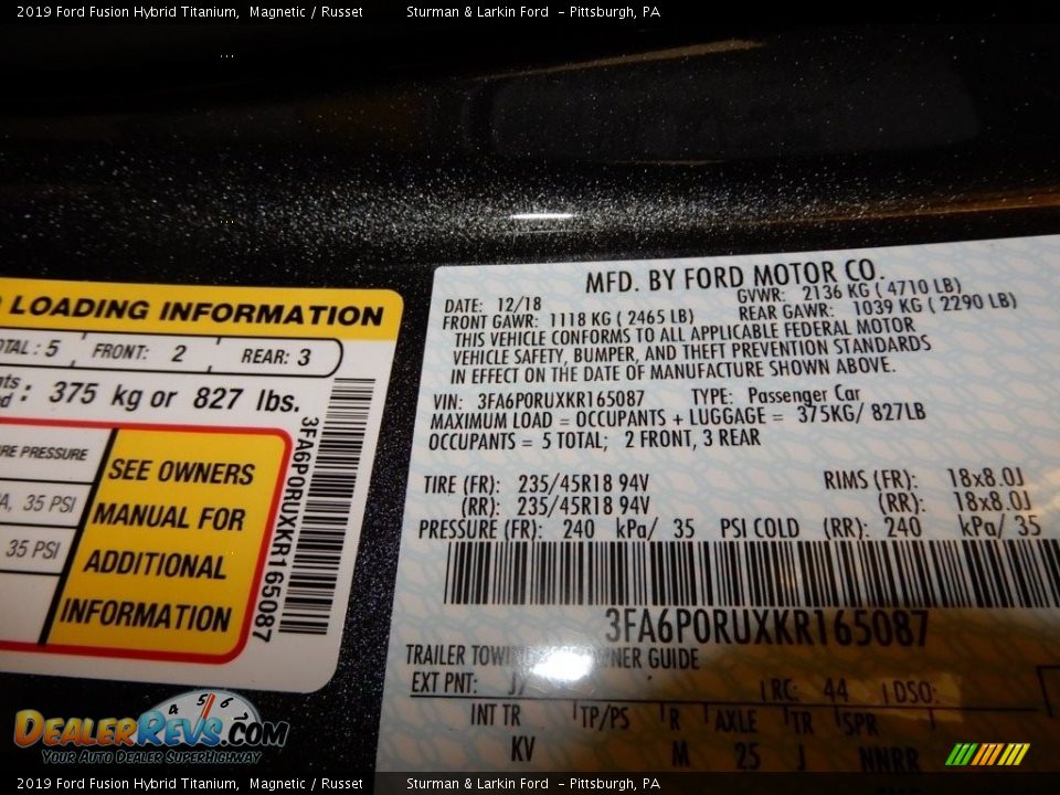 2019 Ford Fusion Hybrid Titanium Magnetic / Russet Photo #11