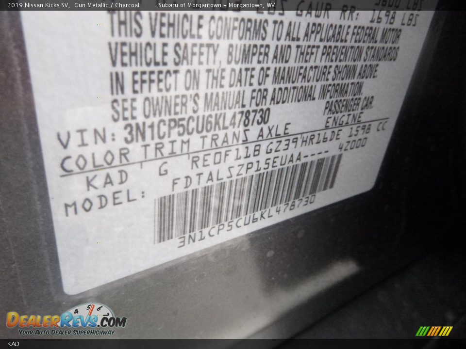 Nissan Color Code KAD Gun Metallic