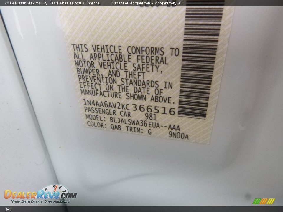 Nissan Color Code QAB Pearl White Tricoat