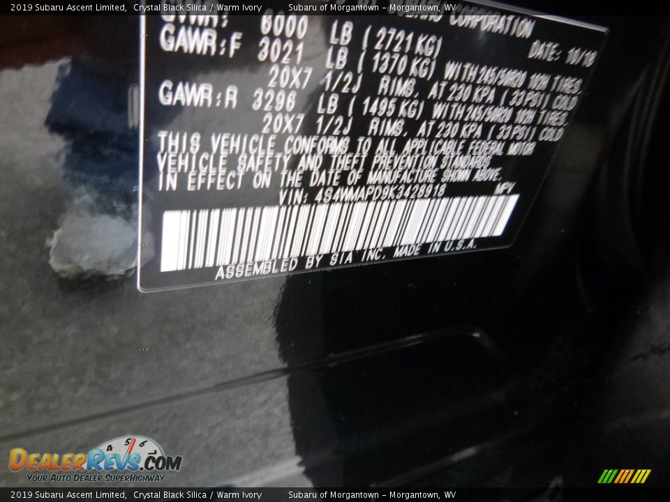 2019 Subaru Ascent Limited Crystal Black Silica / Warm Ivory Photo #16