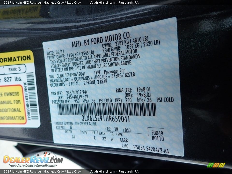 2017 Lincoln MKZ Reserve Magnetic Gray / Jade Gray Photo #23