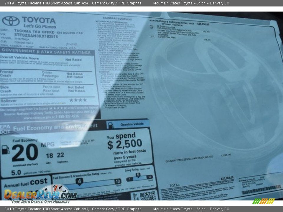 2019 Toyota Tacoma TRD Sport Access Cab 4x4 Cement Gray / TRD Graphite Photo #36