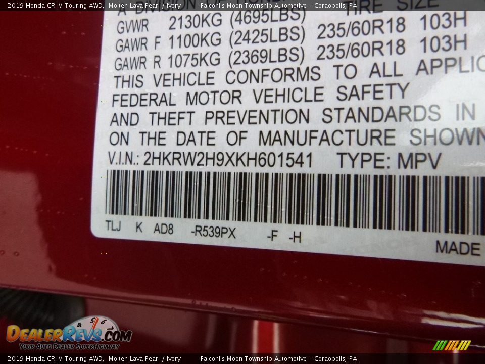 2019 Honda CR-V Touring AWD Molten Lava Pearl / Ivory Photo #12