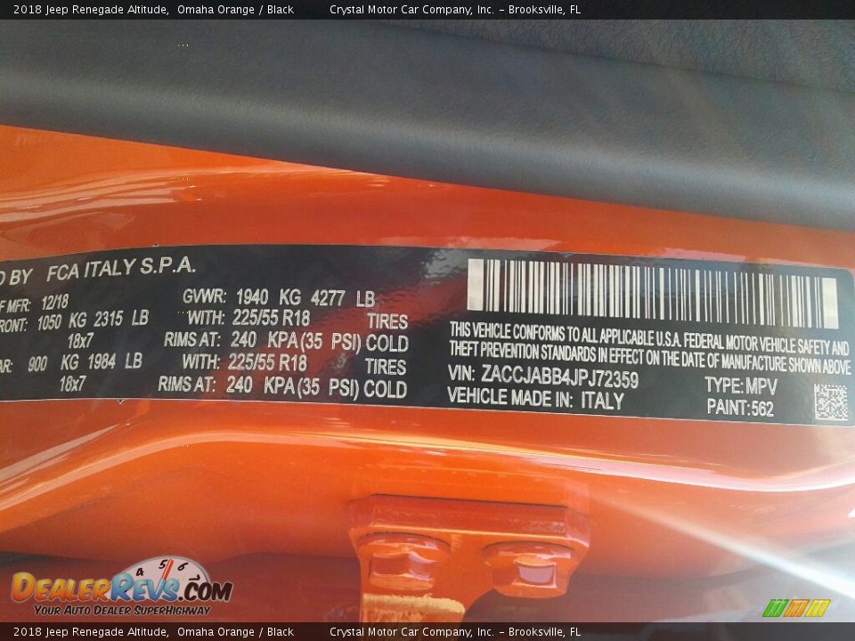 2018 Jeep Renegade Altitude Omaha Orange / Black Photo #21