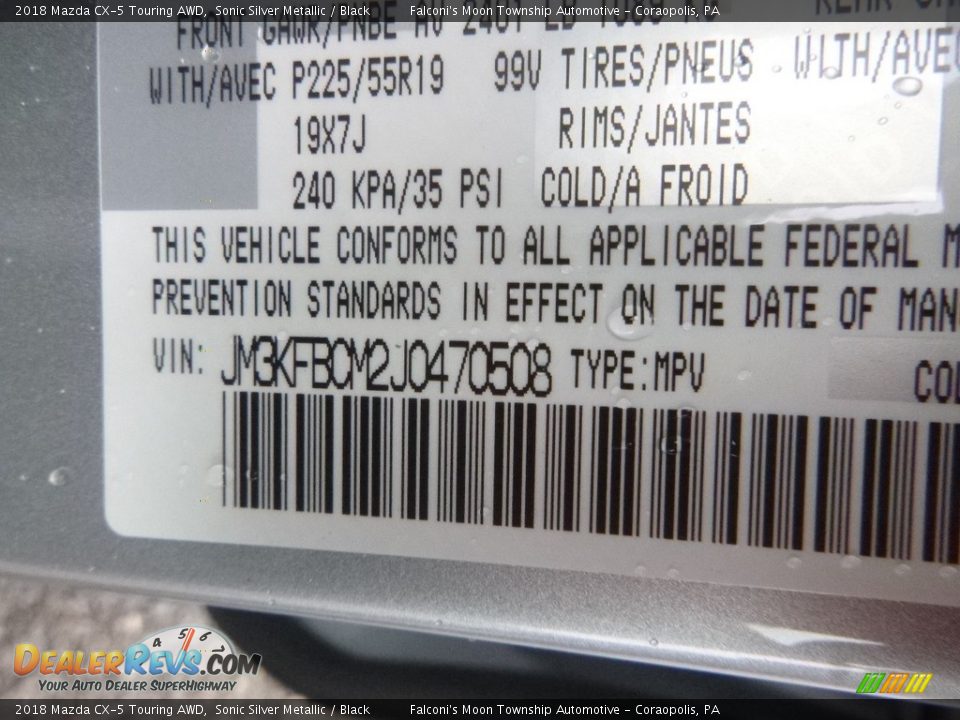 2018 Mazda CX-5 Touring AWD Sonic Silver Metallic / Black Photo #12