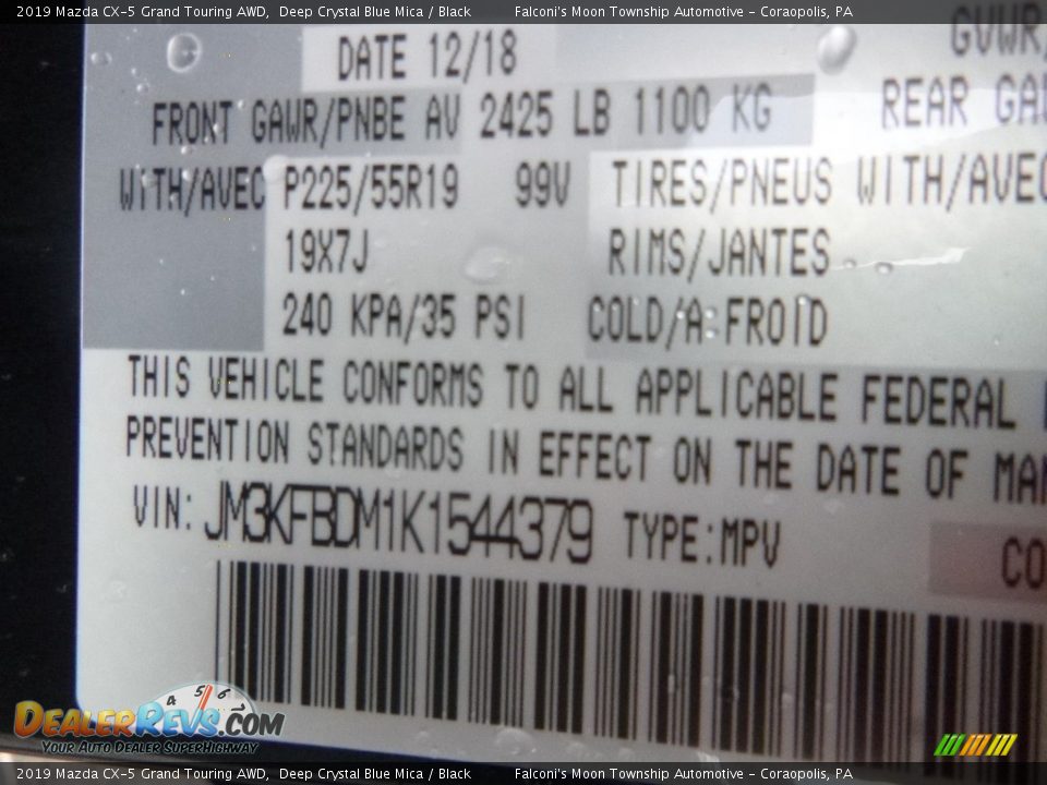 2019 Mazda CX-5 Grand Touring AWD Deep Crystal Blue Mica / Black Photo #11