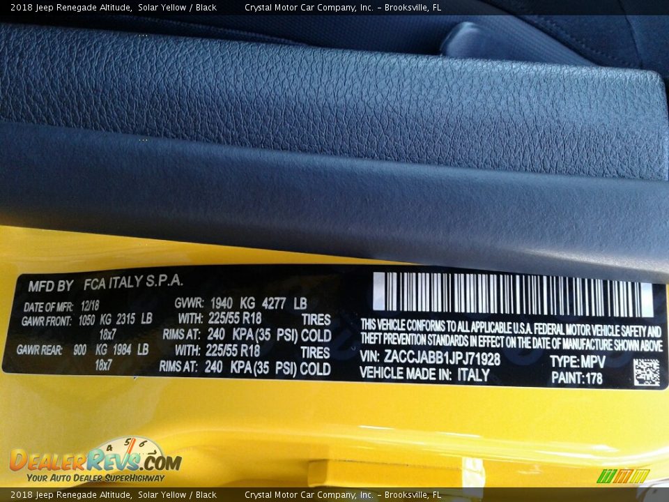 2018 Jeep Renegade Altitude Solar Yellow / Black Photo #21